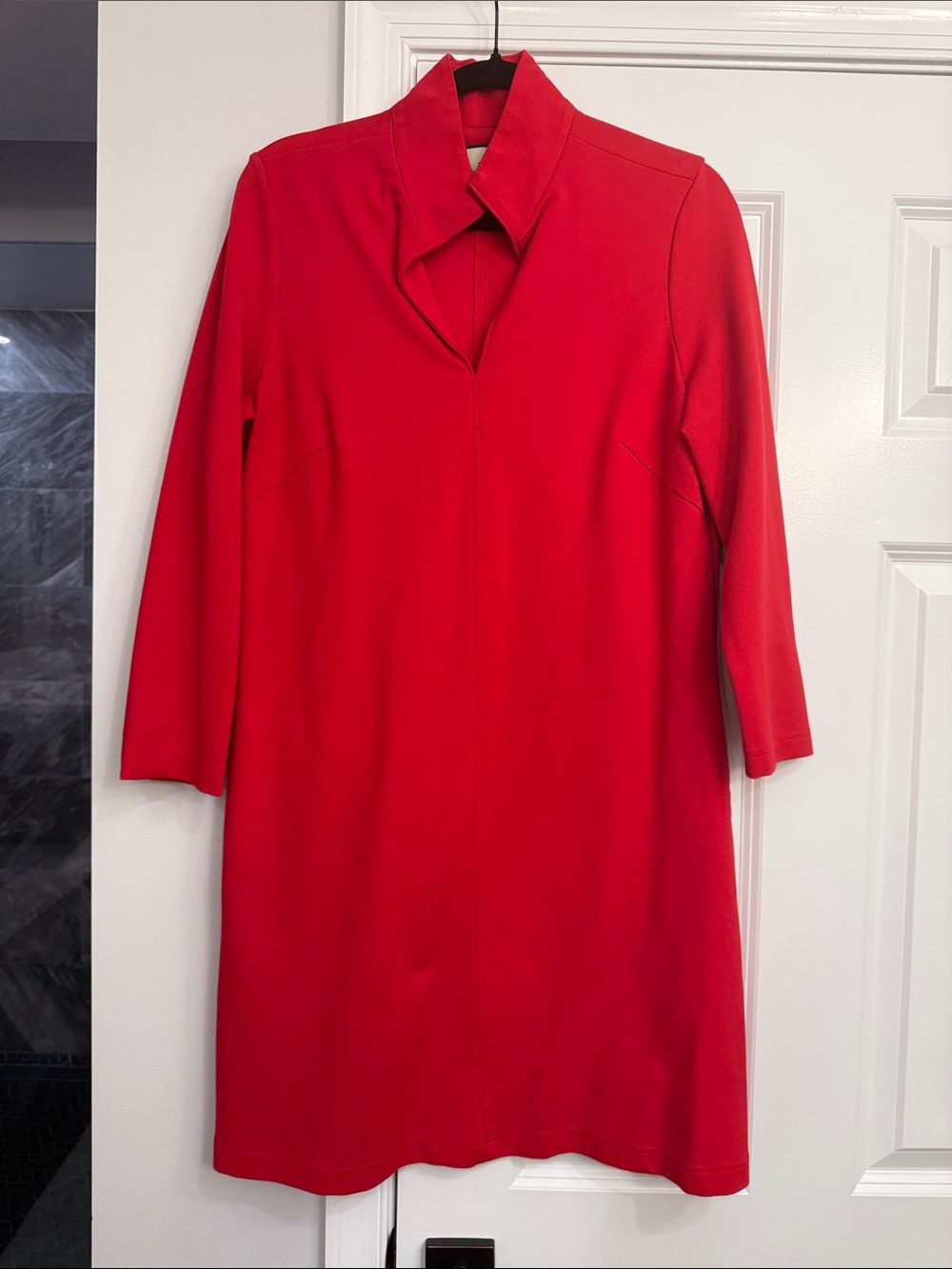 Tuckernuck Red Long-Sleeve Shift Dress with Notch Collar